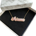 Double Pendant Enamel Necklace for Women Jewelry Christmas Gift Gold Plated Custom Enamel Name Necklace With Rhinestone