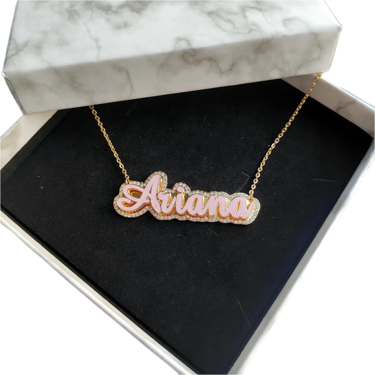 Double Pendant Enamel Necklace for Women Jewelry Christmas Gift Gold Plated Custom Enamel Name Necklace With Rhinestone