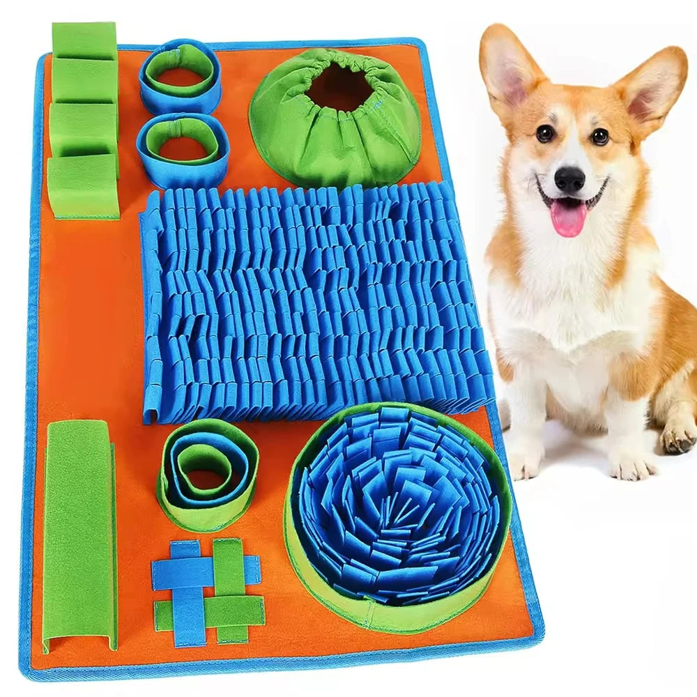 Felt Dog Snuffle Mat Durable Pet-Friendly Training Toy Cartoon Style Slow Eating Puzzle Pad Indoor Use 26x15 Blue Purple Yellow