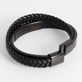 Braided Hand Bangle Engraved Cuff Jewelry Leather 316L Stainless Steel Bracelet Mens