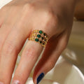 New 2022 Charm Fashion Water Proof Stainless Steel Natural Malachite Stone Circle Cutout Open Ring for Women