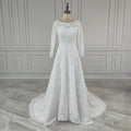 Real Photos High Quality Corset Back O-Neck Lace Long Sleeve A-Line Appliques Lace Wedding Dress for Women Bridal Gown