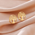 Myshape Tree of Life Stud Earring Stainless Steel Gold Color Amulet Ear Stud Vintage Jewelry Birthday Gift for Mother Friends