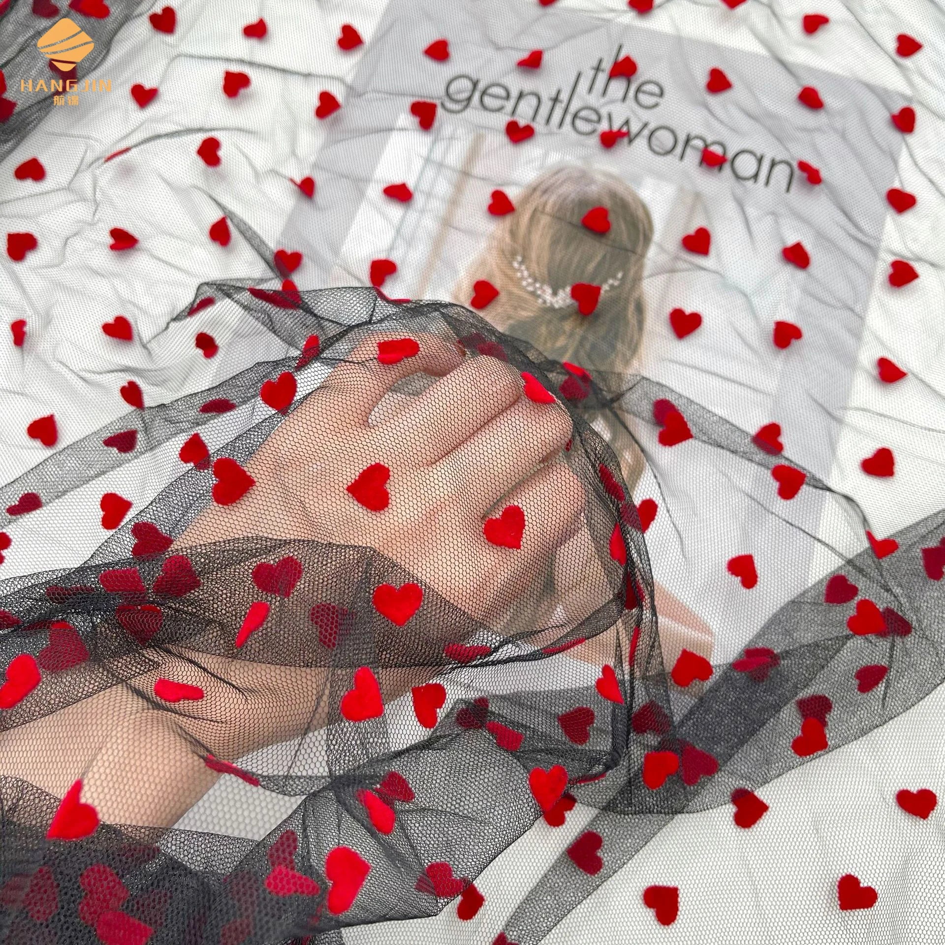 Heart Shape DIY Material Tricot Polka Dot Tulle Net Polyester Glitter Flock Mesh Fabric for Tutu Dress
