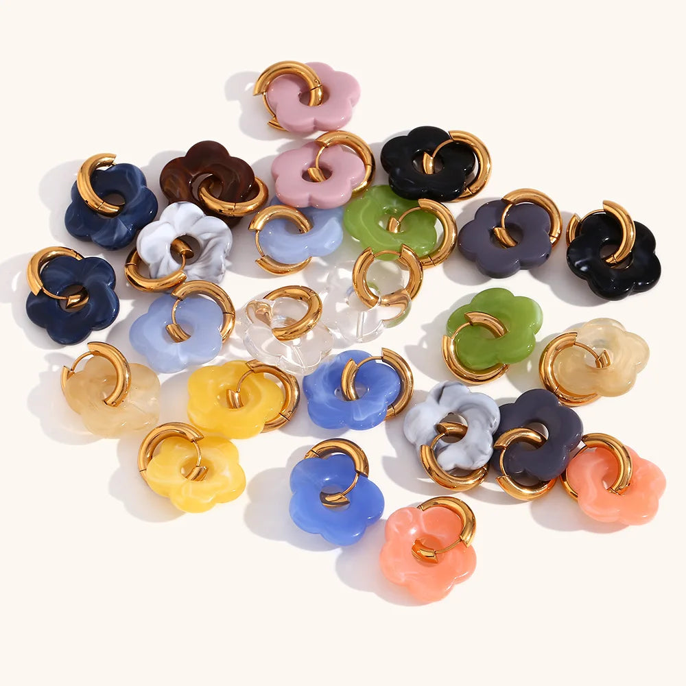 Hot Selling Personalized Trend Colored Flower Earrings Simple Waterproof Stainless Steel Flower Fashion Jewelry Idea Party Gift