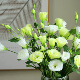 B0393 Yellow Decorative Faux Eustoma Fake Lisianthus Artificial Flowers Prairie Gentian for Wedding Decoration