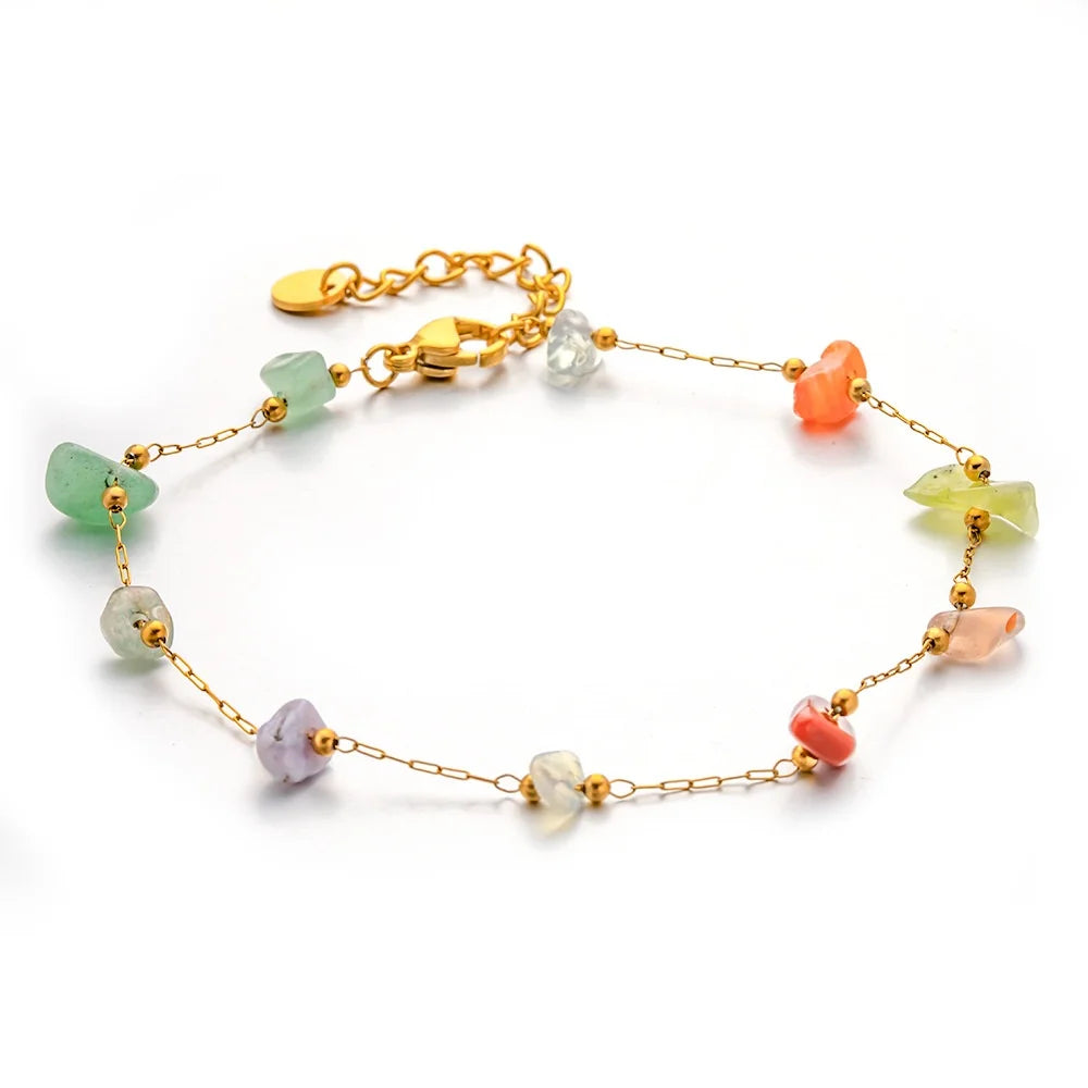 Merryshine Non-Fading Ruby Stone Amethyst Multi Color Natural Stone Fine Chain Link Jewelry Bracelet for Women