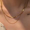 Luxury Real 18K Gold Plated Layered Clavicle Necklace Non Allergies PVD Gold Stainless Steel Snake Chain Necklace for Women