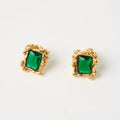 Retro Square Green Zircon Vintage 18K Gold Stainless Steel Earrings Jewelry for Women Dropshipping
