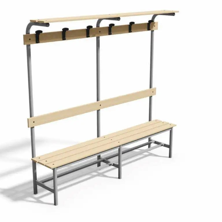 Locker Room Bench with Backrest Clothes Rail and Ledge Bags Support Lenght200cm