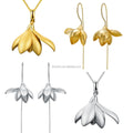 Lotus Fun 18K Gold Plated 925 Silver Flowers Long Earrings & Pendant for Women Elegant Fine Jewelry for Women