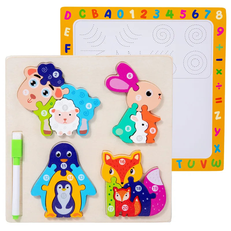 2025 Wholesale New Product Drawing Board Wooden Digital 3D Puzzle Montessori Educational Game Toys for Children