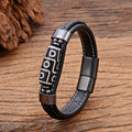Ethnic Style Beads Stainless Steel Bracelet Vintage Handmade Braided Magnetic Buckle Genuine Leather Bracelet for Men