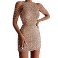 New Fashion European American Style Hot Spring Summer Sequin Dress Elegant Women's O-Neck Bodycon Evening Knees Eco-Friendly