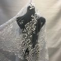 Luxury Hand Made Beaded French Tulle Lace 3D Flower White Wedding Lace Fabric With Embroidered Pearls