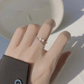 Double Layer Cross Advanced Open Silver Finger Rings Fashion Shell Pearl 925 Sterling Silver Open Adjustable Rings for Parties