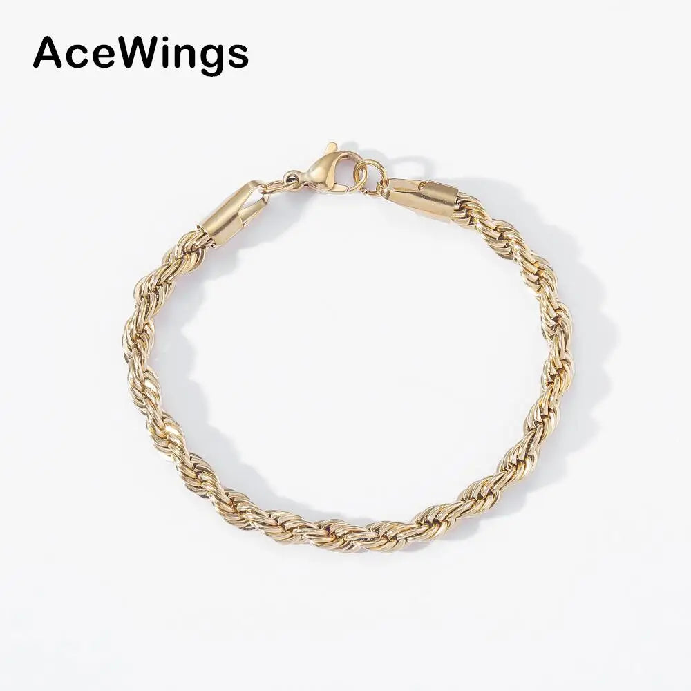 SB009  5mm 7inch 8inch Stainless Steel Rope Bracelet for Men Women