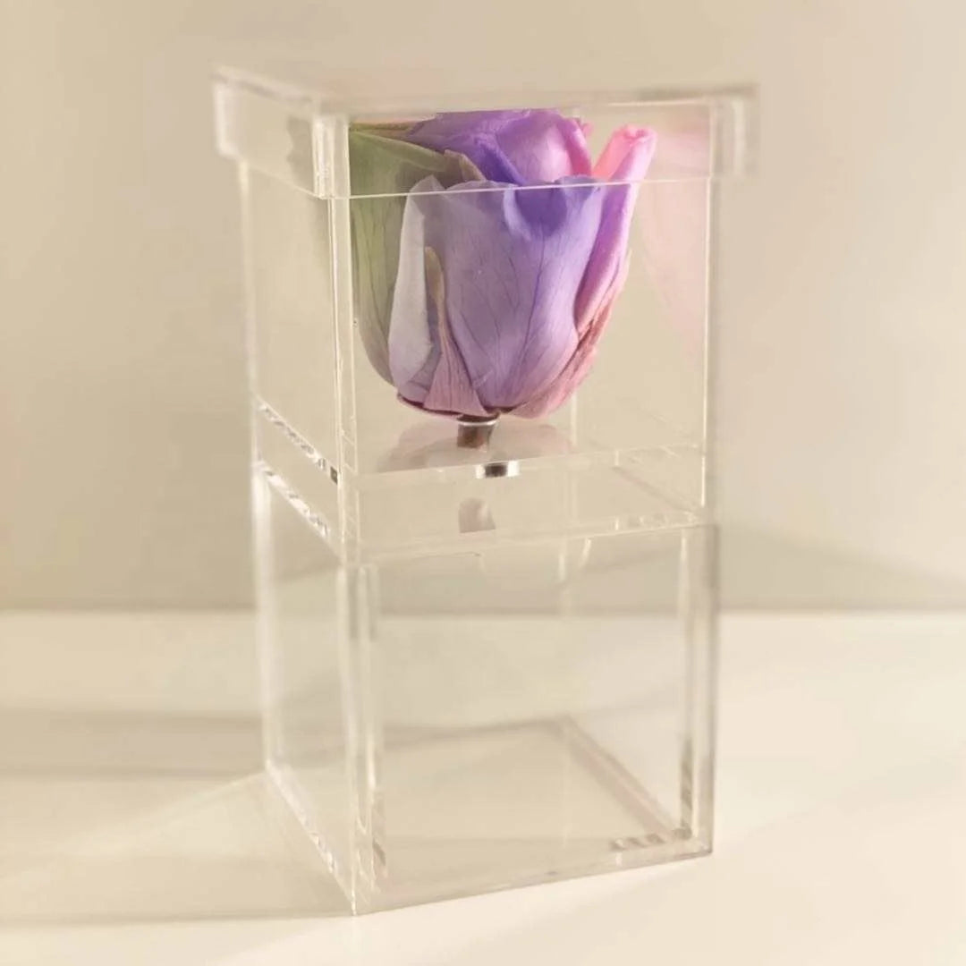 1 Hole Transparent Acrylic Makeup Organizer Rose Flower Box With Lid