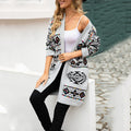 2025 Women's Long Midi Knitted Aztec Pattern Jacquard Cardigan Sweater Jacket
