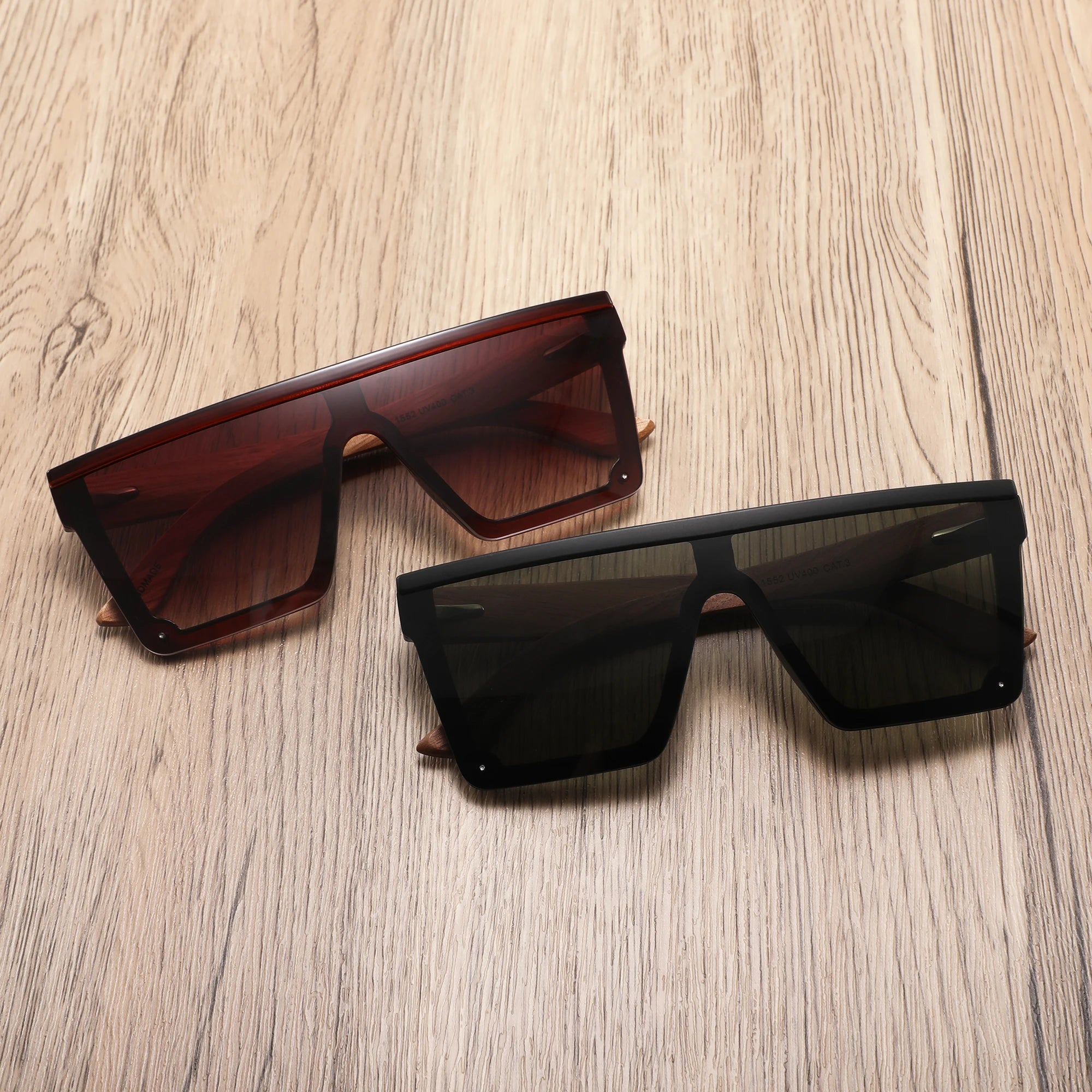 2026 New Arrival Unisex Sunglasses Fashion Big Square Frame Custom Logo Engraved UV400 PC Frame Wooden Bamboo Sunglasses