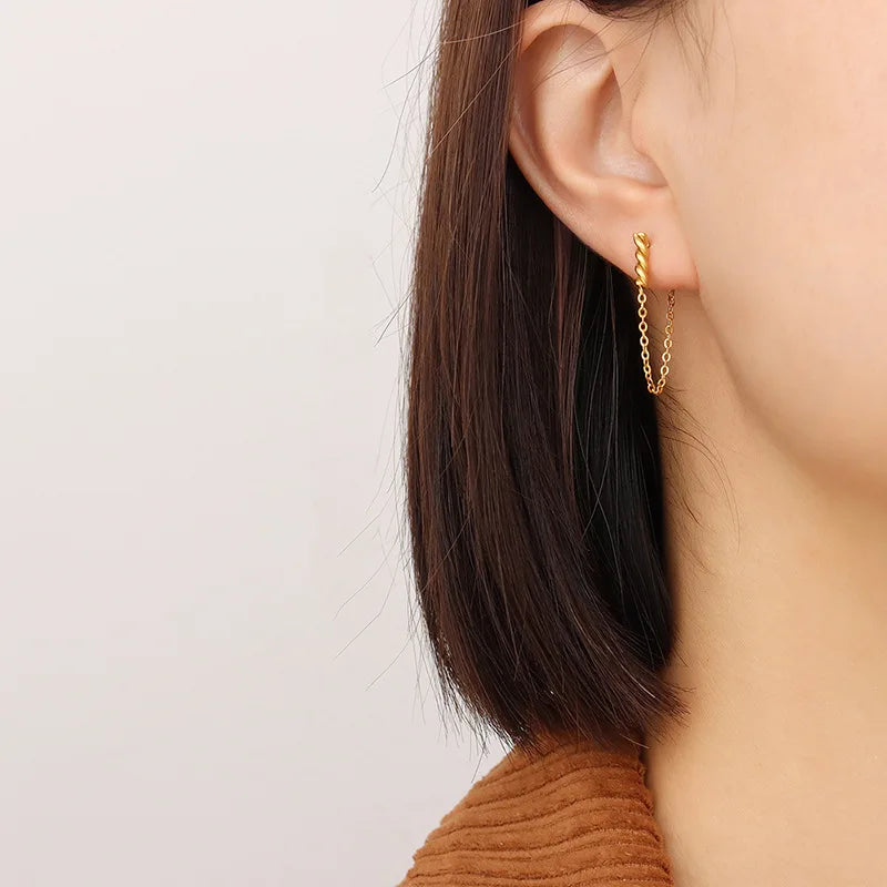 Manufactured Chain Stud Earring Fashion New Style 316L Stainless Steel Earrings Tassel Long  Chain Stainless Steel Earrings