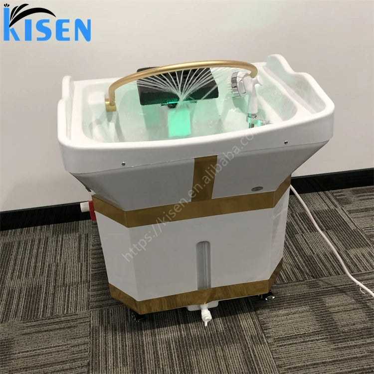 Kisen Golden Stripe Water 60 L tank No Need Plumbing Portable Mobile Hair Washing Shampoo Sink Bowl with Head Therapy Steamer