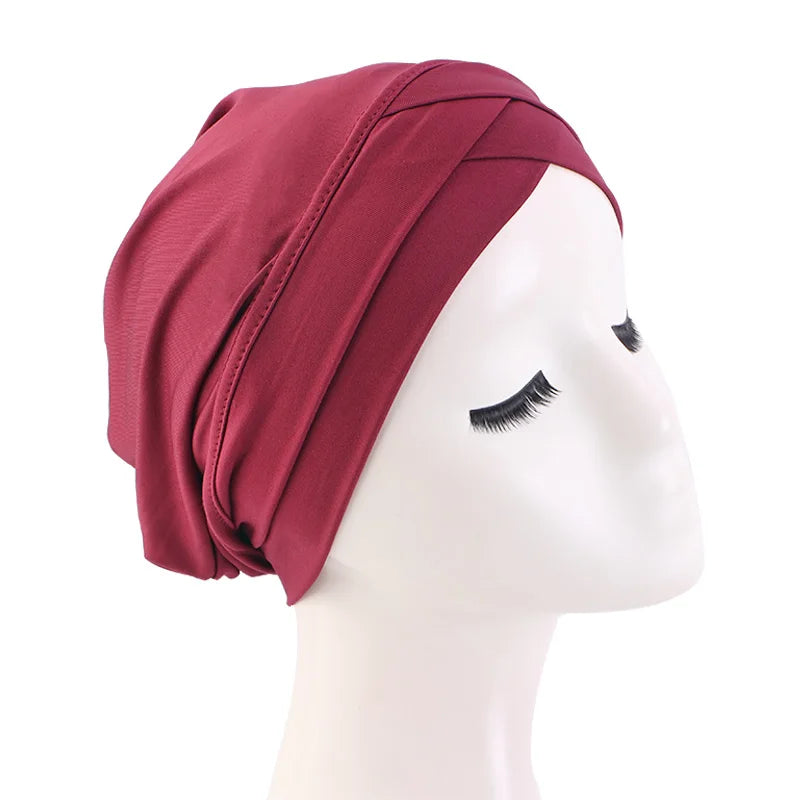 Wholesale Custom Logo Hair Accessories Soft Stretchy Beanie Dome Cap Head Wrap Turbans Hijab Solid Color Turban for Women Men