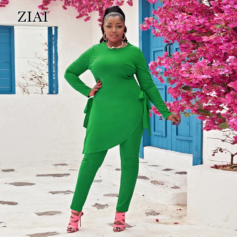 Plus Size Women's Long-sleeved Solid Color Fashion Casual Two-piece Suit Autumn New