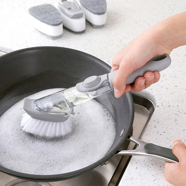 1/4 Pcs Double Use Kitchen Cleaning Brush Scrubber Dish Bowl Washing Sponge Automatic Liquid Dispenser Kitchen Pot Cleaner Tool