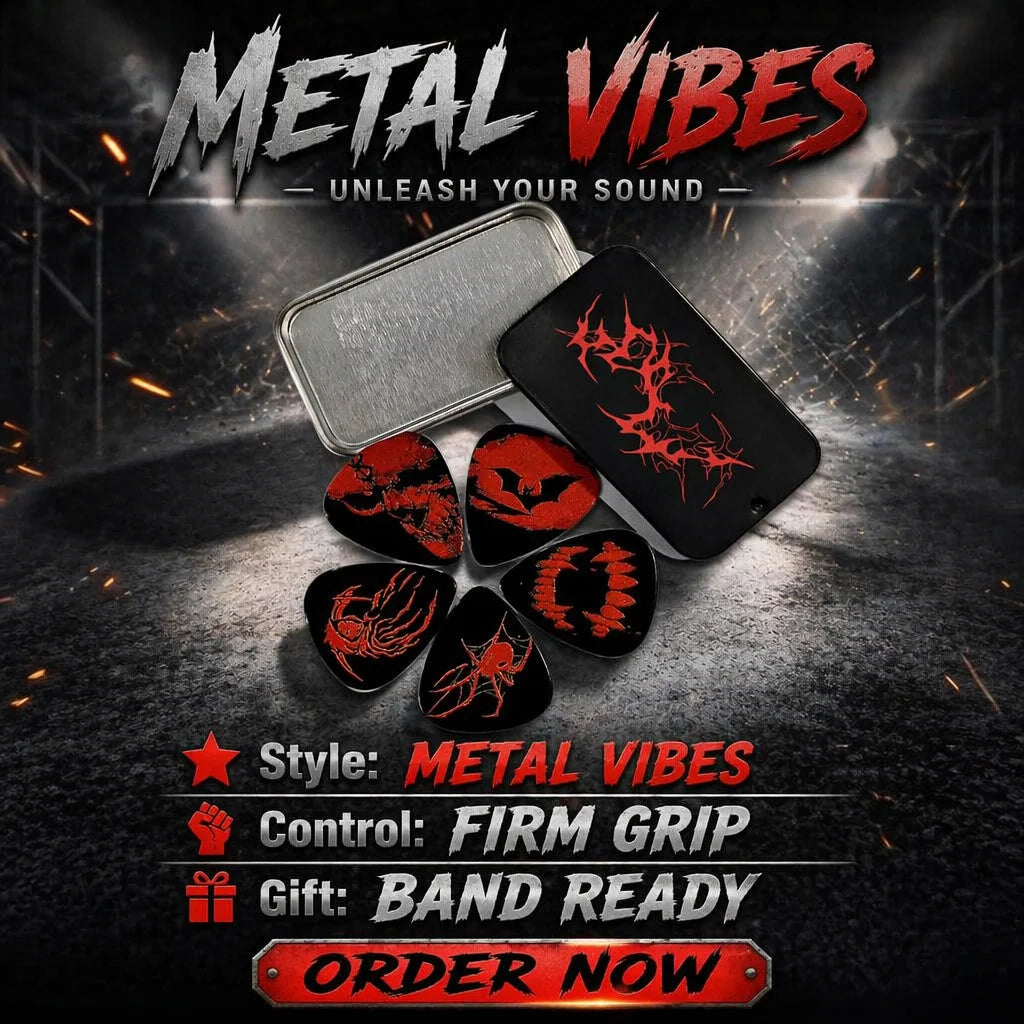 OEM Wholesale Direct Sales 5pcs/set Blood Red Spider/skull logo Guitar Plectrum Personalized Guitar Pick Set with Mini Tin Box