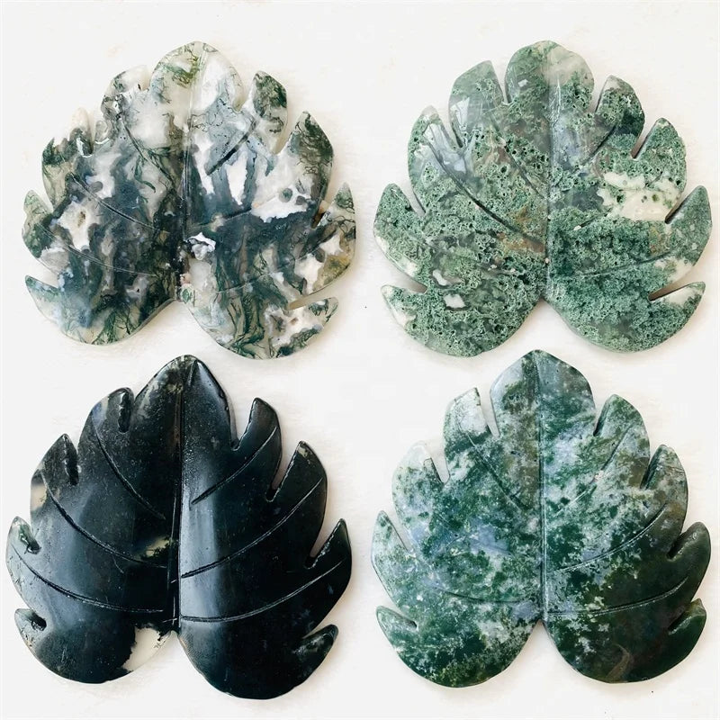 Wholesale Natural Leaf Shape Green Moss Agate Crystal Palm Leaf Healing Decoration