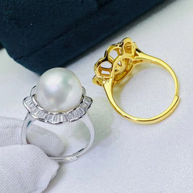 R2502 11-12mm Natural Freshwater Pearl Ring Accessory 925 Sterling Silver Adjustable Size Engagement Jewelry Ring for Women