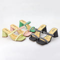 Y New Fashion Big Size Diamond High Thick Heels Sandals Europe and American Outside Heeled Shoes for Women and Ladies