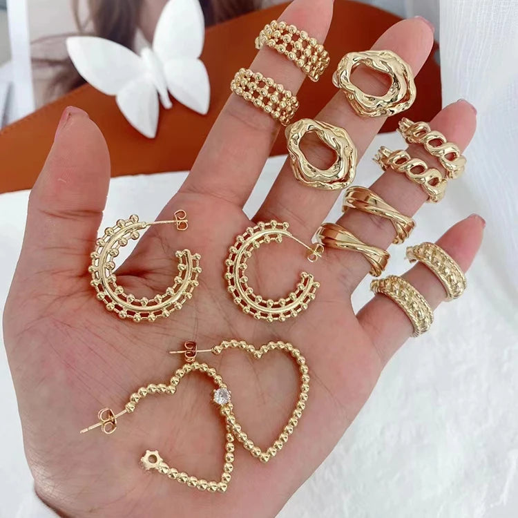 EM1348 Small Bold 18k Gold  Plated Stud Hoop Earrings Bolo Chunky Circle Earrings Gold Statement Hoops for Women