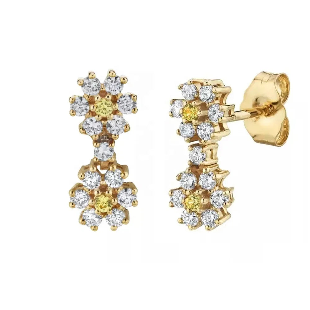 LOZRUNVE 925 Sterling Silver Sweet Delicate Jewelry Double Cubic Zirconia Stone Mini Flower Stud Earring