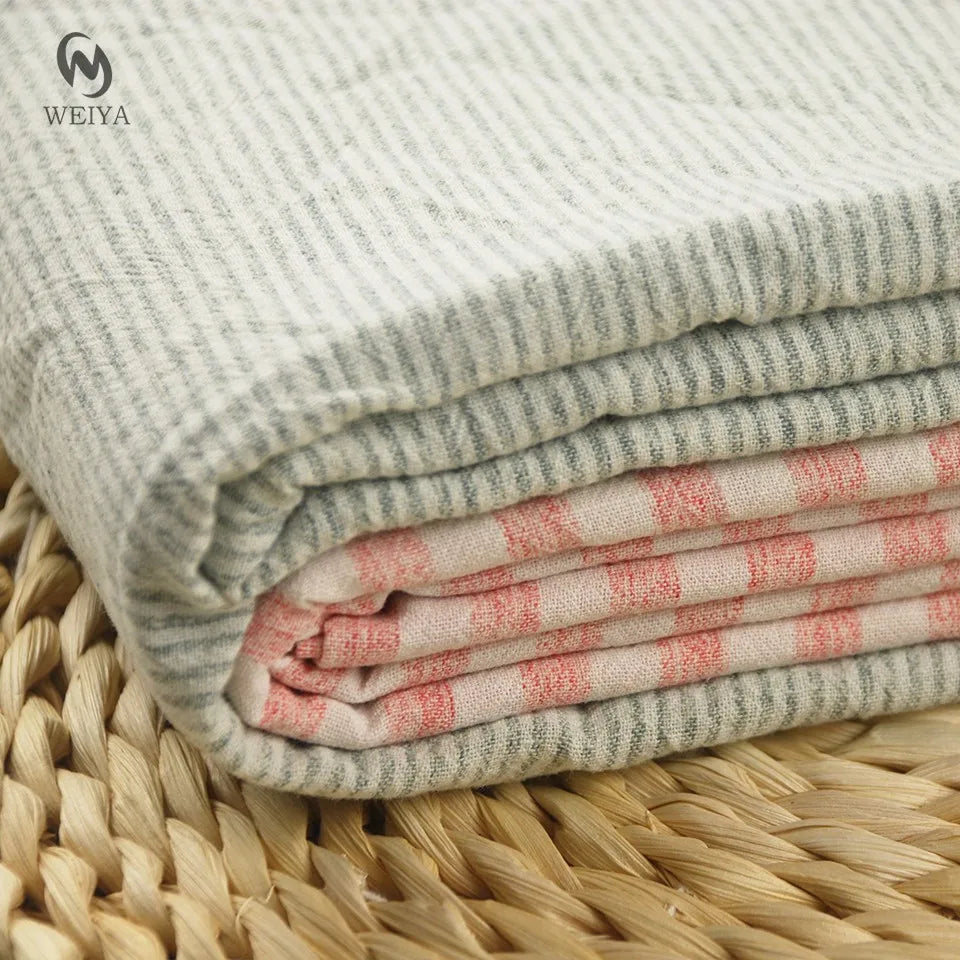 Wholesale Price Nice Cloth Garment Factory Woven Textile White pink Blended Stripped 90 Cotton 10 Linen Fabric