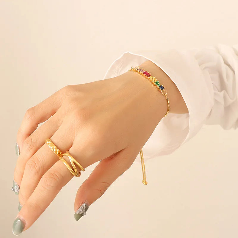 Customized Design Boho Style 18k Gold Plated Colorful Cubic Zirconia Bracelet for Girl Multicolored Available