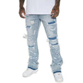 High Quality Distressed Jeans Light Wash Ripped Stacked Denim Jeans Men Flare Jeans Custom