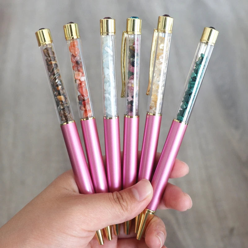 Manufacturer Customizable Pink Polished DIY Crystal Ballpoint Pen High Quality Natural Crystal Energy Healing Special Gift