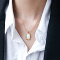 2022 European and American Fashionable New Stainless Steel 18K Gold White Mother-of-pearl Wave Pattern square Pendant Necklace