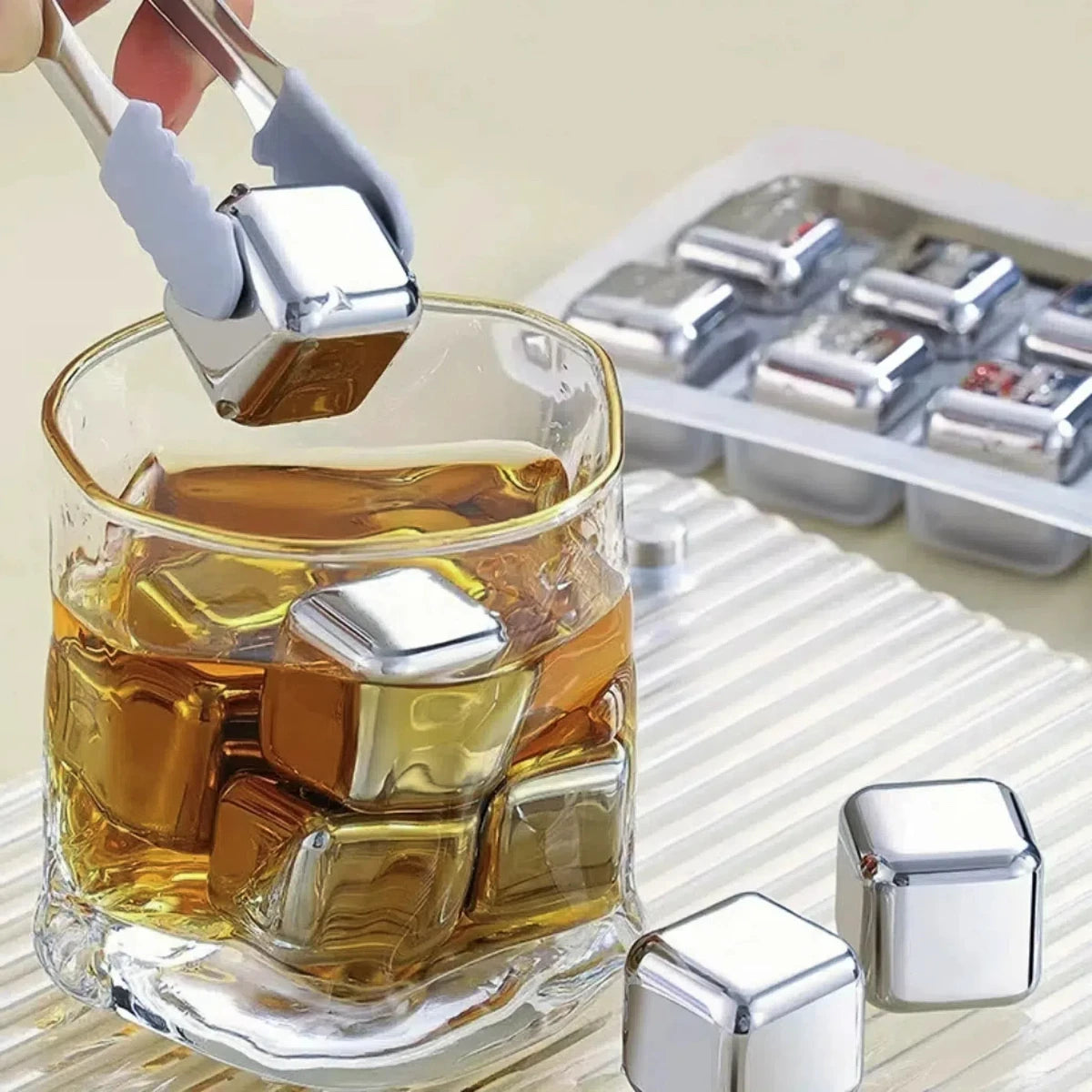 Sale Home Refrigerator Storage Box Stainless Steel Ice Cubes Whiskey Stone With Tongs