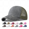 Wholesale Custom Embroidery Logo Plain Washed Cotton Denim Vintage 6 Panel Mesh Trucker Hats Worn Distressed Sporty Baseball