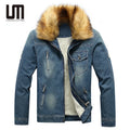 Liu Ming New Stylish 2025 Winter Men Clothing Outwear Plus Size Fur Collar Fleece Thick Warm Denim Jeans Jacket and Coats