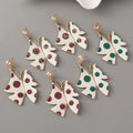 Creative Gold-Plated Butterfly Earrings for Women White Enamel with Bling Rhinestone Crystal Pearl Set As Main Stone Drop Style