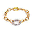 J&D Dainty Stainless Steel Jewelry Two Tone Bracelet 18K Gold Asymmetric Pearl Cuff Bracelet Women
