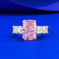 925 Sterling Silver Pink Zirconium 8*12mm Rectangular Ice Flower Cut Ring