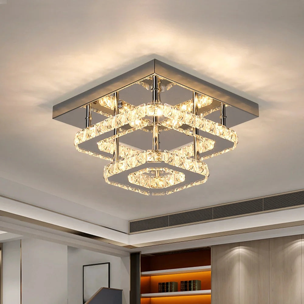 Customized Simple LED square Entrance Corridor Crystal Illumination Living Room Bedroom Ceiling Lamp Lighting