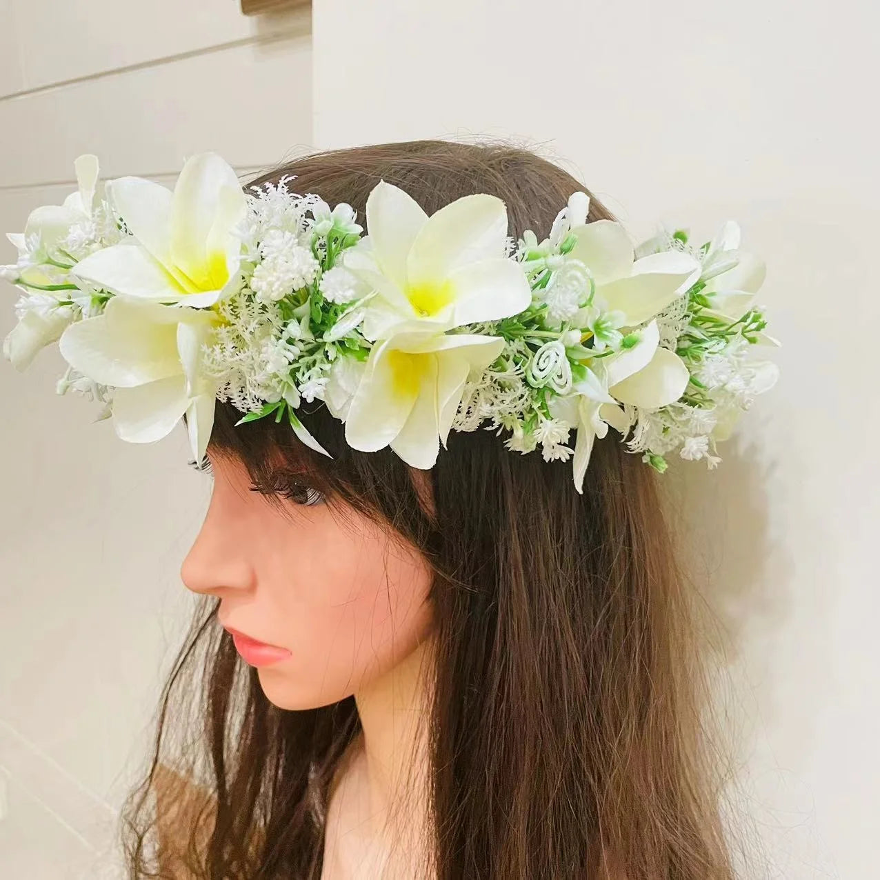 8 Colors Plumeria Headband Leis Artificial Island Floral Hair Accessories for Dancing Wedding Graduation Outdoor Wholesaler