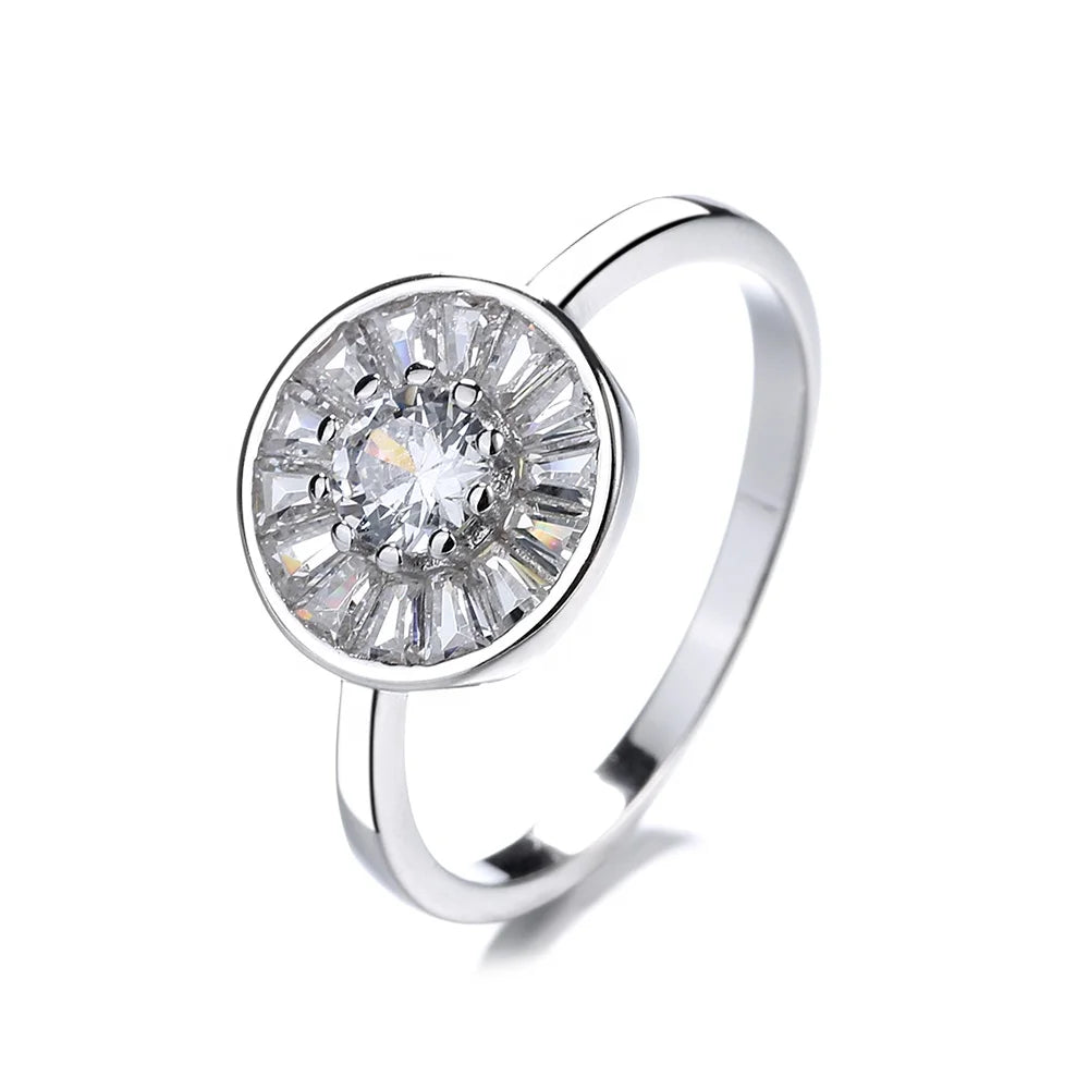 925 Sterling Silver Classic Round square Zircon Color Zircon Female Diamond Ring