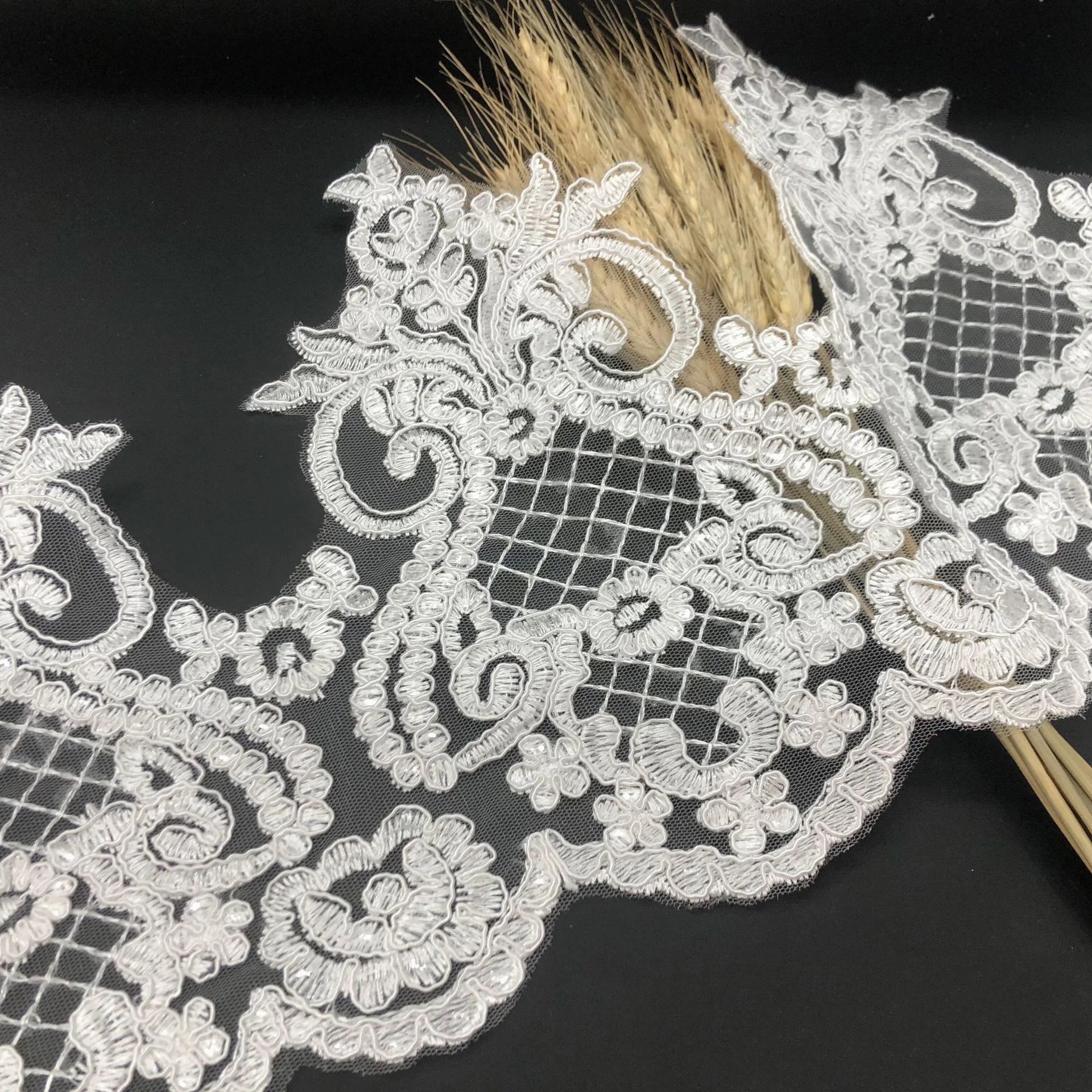 Fashion Women Bridal Dress Embroidery Sequined Border Lace Trim Edge LT2494B